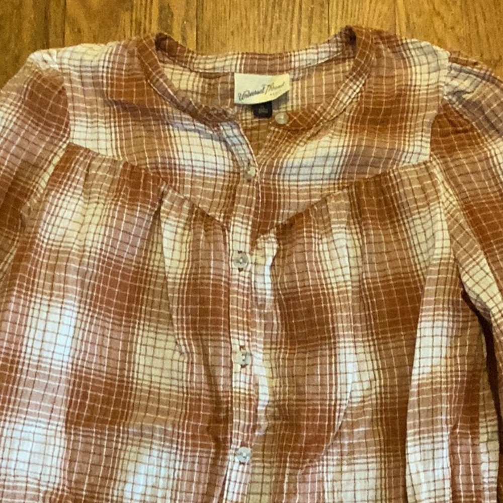 Universal Thread Rust Colored button front plaid cotton gauze shirt size xsmall - Picture 4 of 10